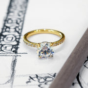 Classic Diamond Solitaire in Yellow Gold with Thin Micro-pavé Band, NYC