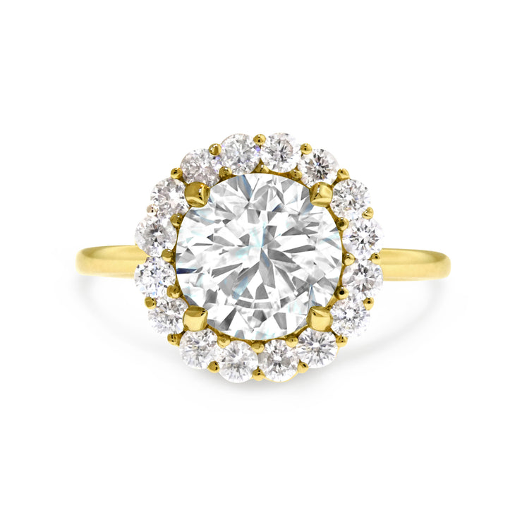 Ethically handmade round diamond halo engagement ring by DANA WALDEN BRIDAL.