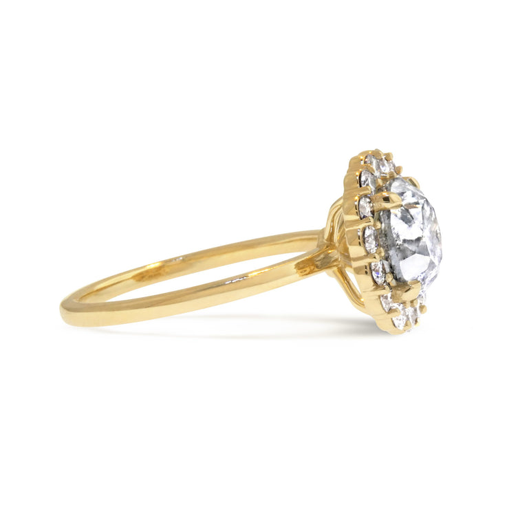 SIDE VIEW- Round diamond halo engagement ring by Dana Walden Bridal.
