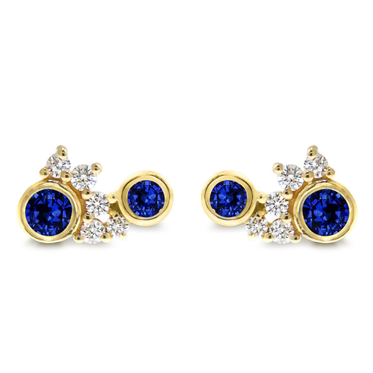 Everly sapphire and diamond cluster stud earrings, handmade by DANA WALDEN.