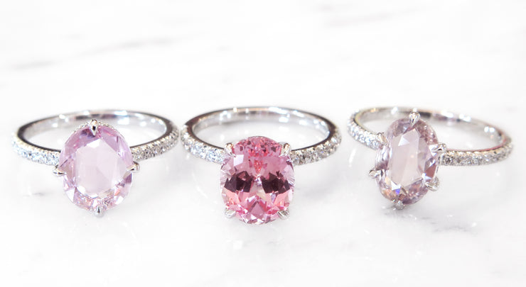Unique pink sapphire engagement rings with micro pave- DANA WALDEN BRIDAL.