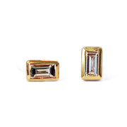 Handmade baguette diamond stud earrings. Dana Walden Bridal.