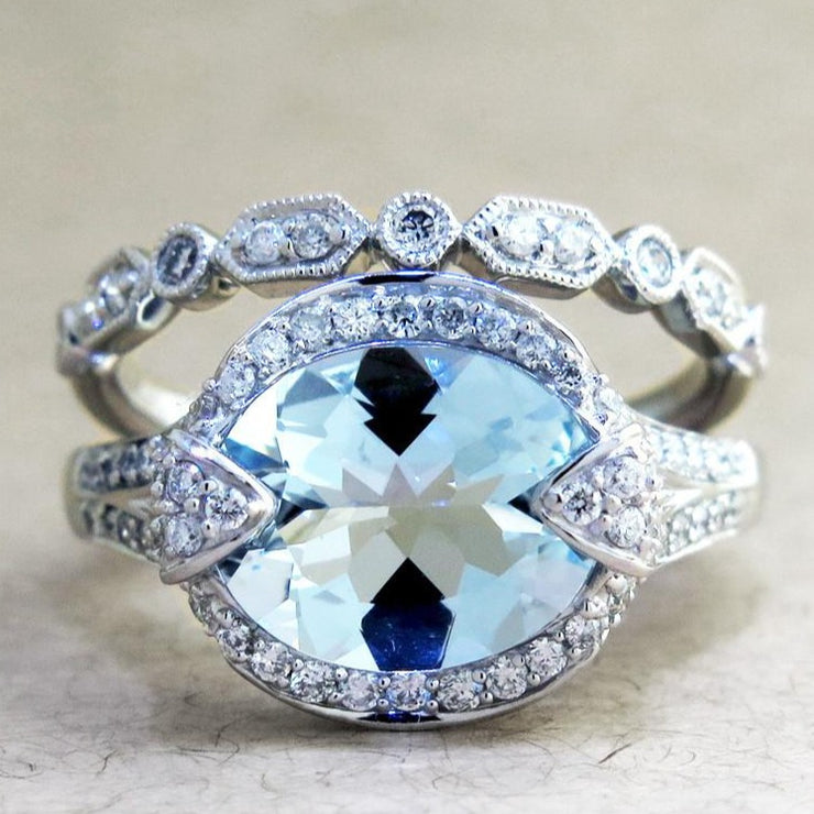 Stella Vintage Diamond Wedding Ring - Petra Vintage Unique Aquamarine Engagement Ring - Antique, Estate, Avant-Garde, Oval, Different - Curated by Radika Chin - NYC