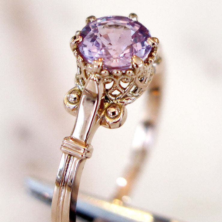 Unique Pink Sapphire Engagement Ring in Rose Gold with Vintage Details