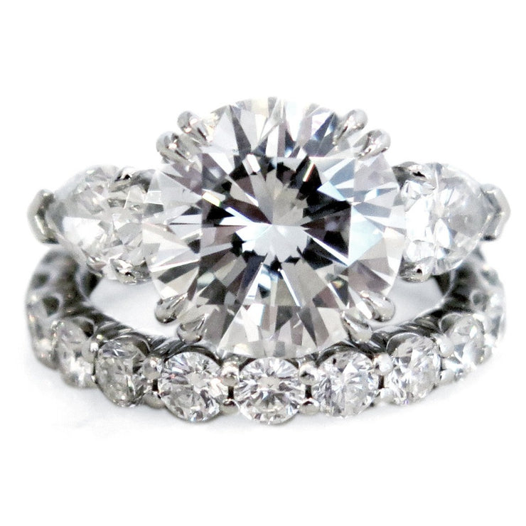 Portia Diamond Three Stone Engagement Ring & Constance Diamond Eternity Band by Dana Walden Bridal NYC