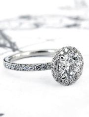 The perfect diamond & platinum halo custom designed in nyc - Primrose Side Profile