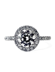 The perfect diamond halo with delicate band and conflict free diamond custom designed in nyc - Primrose 