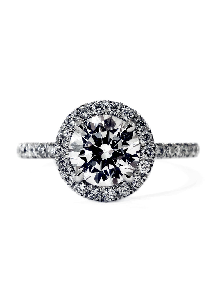 The perfect diamond halo with delicate band and conflict free diamond custom designed in nyc - Primrose 