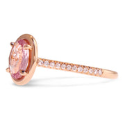 peachy pink sapphire and diamond engagement ring in rose gold, designed by dana walden bridal in nyc