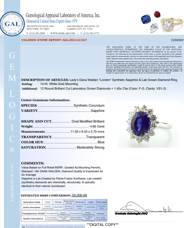 LONDON Kate Middleton Princess Diana Blue Sapphire Engagement Ring- DANA WALDEN NYC.