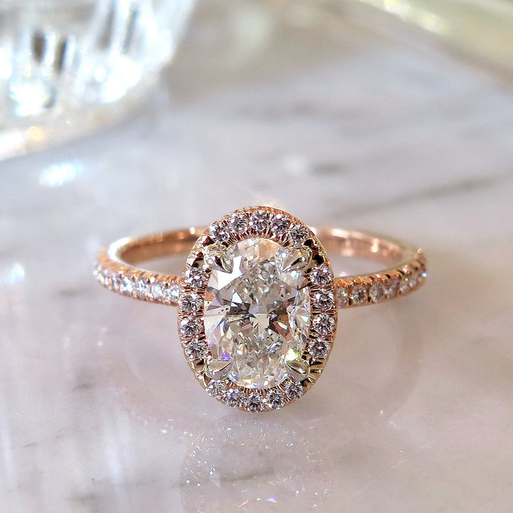 Diamond oval halo engagement ring- handmade unique engagement ring by DANA WALDEN.