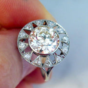 Vintage inspired diamond engagement ring in platinum handmade in nyc with conflict-free diamonds - Sienna