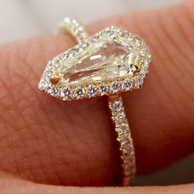 Silvana Unique Custom Geometric Halo Engagement Ring in Yellow Gold Conflict Free Diamonds NYC