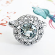 Unique art deco aquamarine engagement ring by DANA WALDEN BRIDAL in NYC.