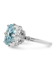 Skyy aquamarine engagement ring in unique vintage design in white gold side profile 