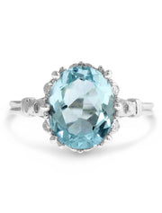 Skyy unique 3 carat aquamarine engagement ring in vintage inspired design 14k white gold