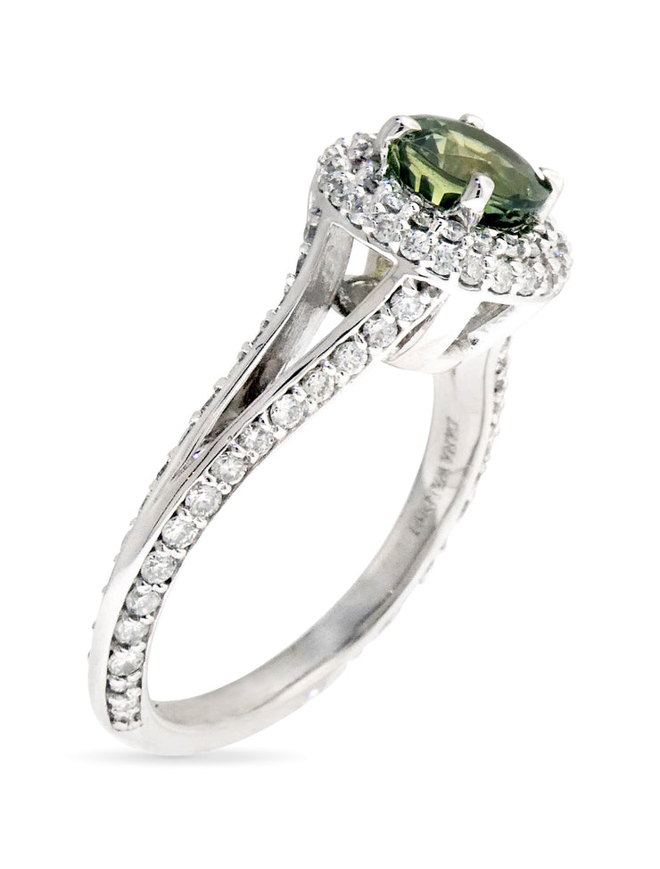 Spring 1.42ct Green Sapphire Halo Engagement Ring