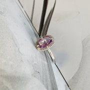 Purple Sapphire Halo Engagement Ring in White Gold - NYC - profile view