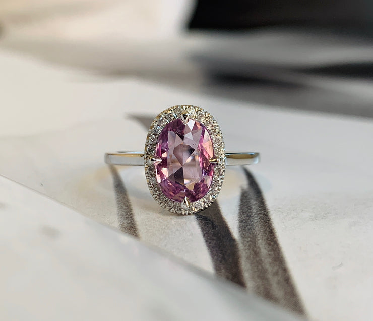 Purple Sapphire Halo Engagement Ring in White Gold - NYC