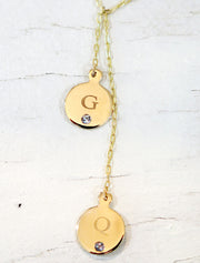 Customized Initial & Birthstone Lariat Necklace in Yellow Gold