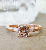 Tia Rose Gold and Champagne Diamond Engagement Ring Three Stone Baguettes