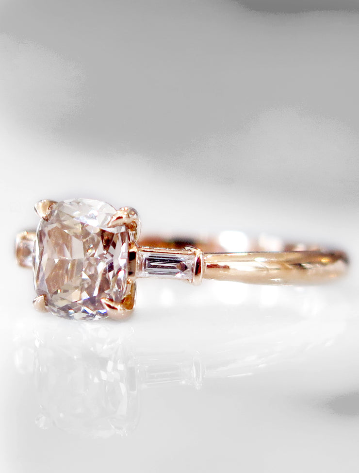 Tia Three Stone Champagne Diamond Engagement Ring in Rose Gold 