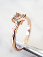Tia Champagne Grey Diamond Three Stone Engagement Ring With Baguettes in Rose Gold