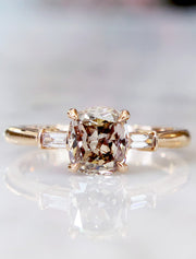 Tia Champagne Diamond Rose Gold Engagement Ring Three Stone Baguettes NYC