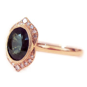  Tillary 18k Rose Gold & Teal Sapphire Engagement Ring Halo by Dana Walden Bridal - Side Profile