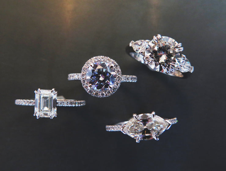 A selection of classic diamond & platinum rings designed by Dana Walden Bridal NYC