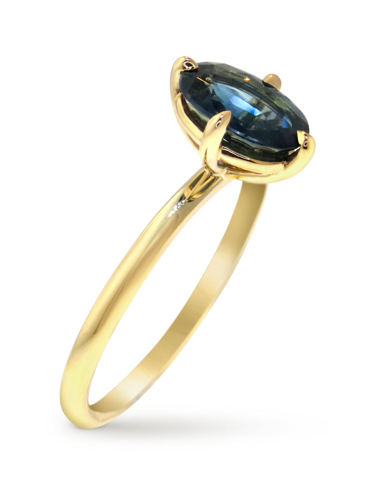 Eco-Friendly Yellow Gold Teal Sapphire Engagmenet Ring - Made In Brooklyn