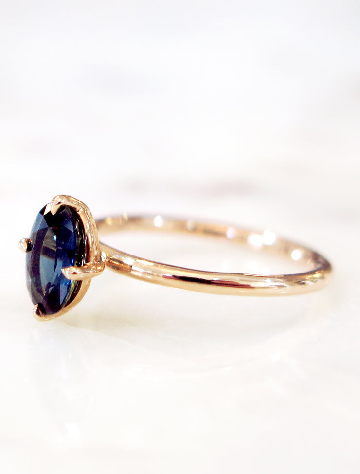 Unqiue Rose Gold Teal Sapphire Engagment Ring - Made in NYC