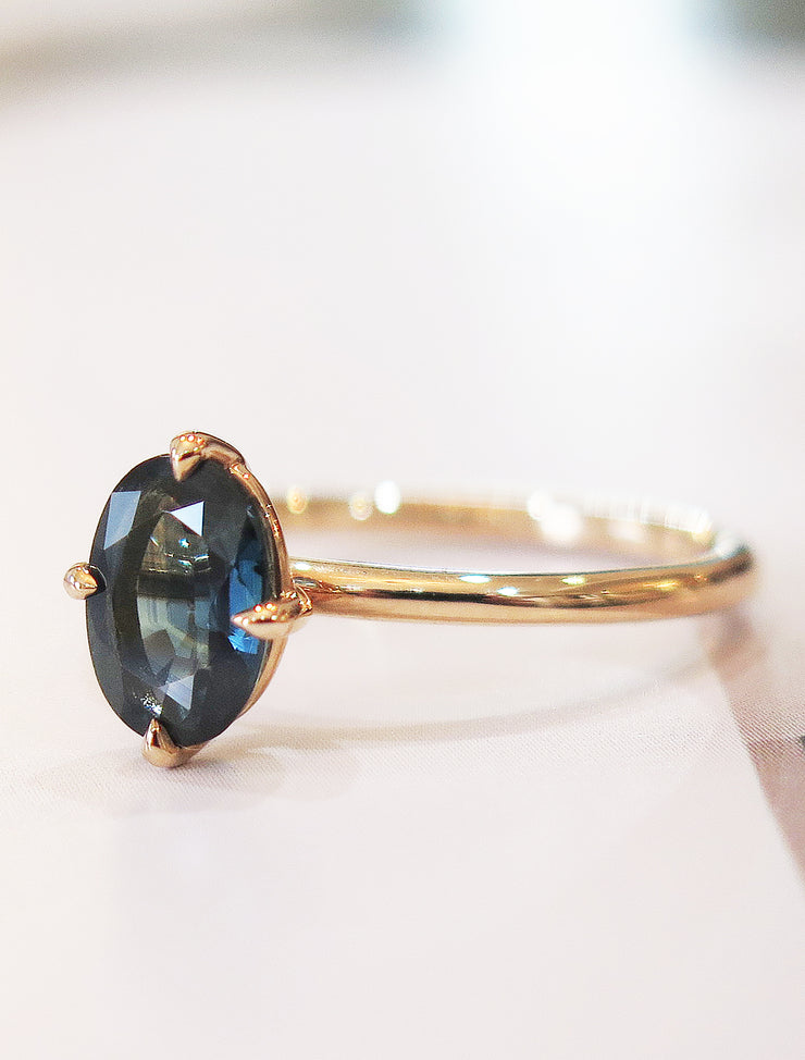 Eco-Friendly Rose Gold Teal Sapphire Engagment Ring - Made In Brooklyn