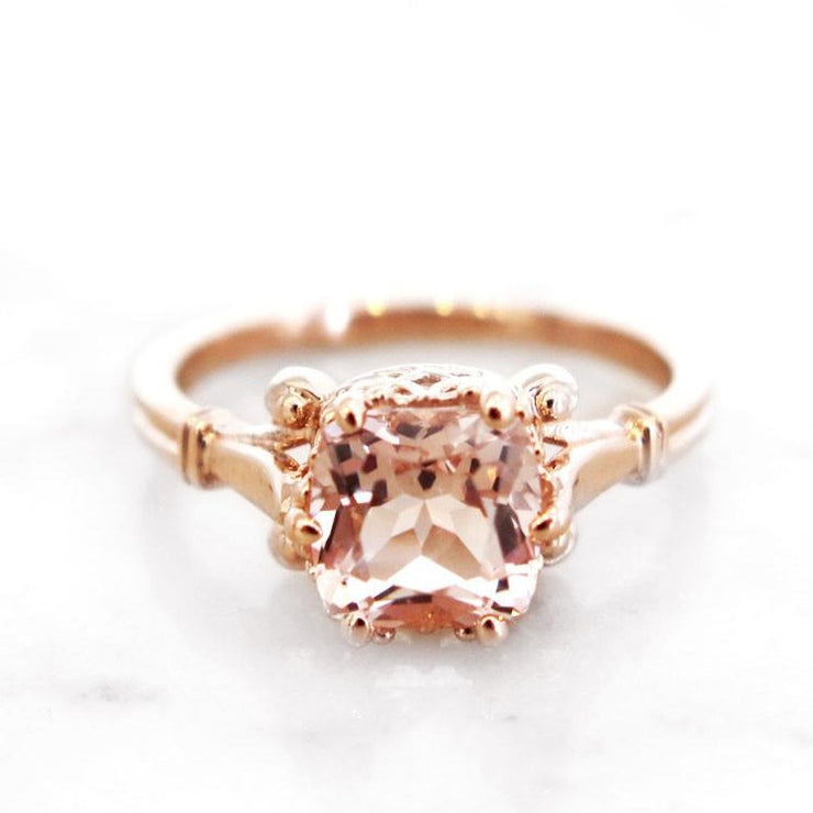 Artsy cushion cut morganite engagement ring in rose gold - Wren