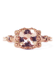 Unique morganite engagement ring in rose gold with cushion cut stone and vintage accents - Wren