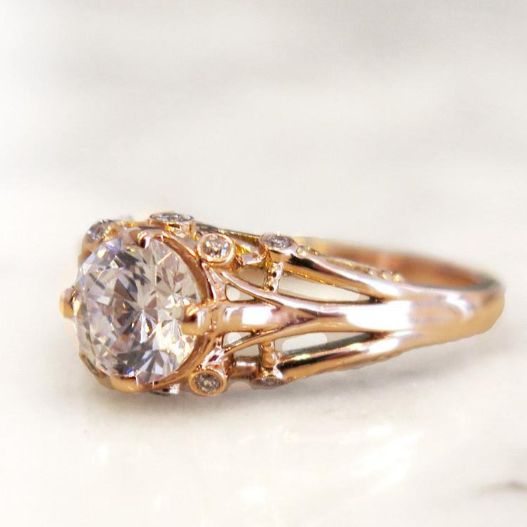 Side View - Rose Gold Engagement Ring - Vintage Inspired - Yasmine - 1 Carat Diamond - Dana Walden Bridal - NYC