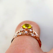 Shown On Hand Finger - Yasmine - Unqiue Engagement Ring - Yellow Sapphire And Diamonds In Rose Gold - Dana Walden Bridal - NYC