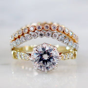 Vintage-style handmade engagement ring with Platinum basket and yellow gold band. Dana Walden Bridal NYC.