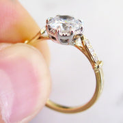 Side view of the vintage-style handmade engagement ring.
