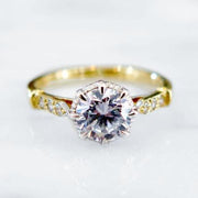 Unique vintage-style diamond solitaire engagement ring. Ethically handmade in NYC by Dana Walden Bridal.