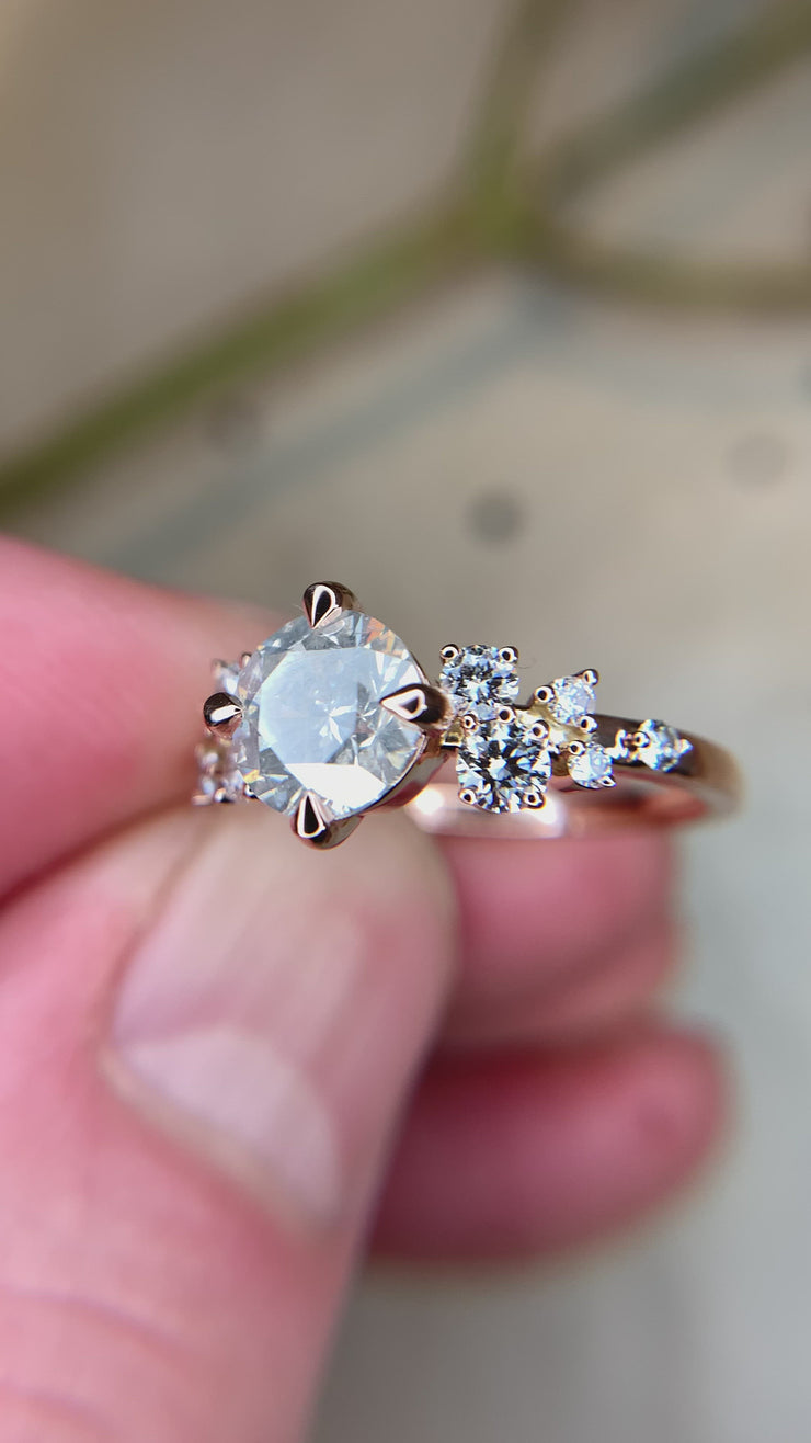 VIDEO:Unique engagement ring: gray diamond cluster set in rose gold. Dana Walden NYC.