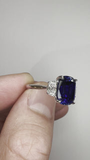 Alexandra 5.33ct Lab Sapphire Engagement Ring with Half-Moon Diamond Accents