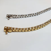 White gold and yellow gold 14K conflict-free diamond tennis bracelets handmade in NYC.