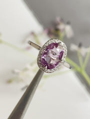 VIDEO: Oval lavender sapphire engagement ring with conflict free diamond halo. DANA WALDEN NYC.