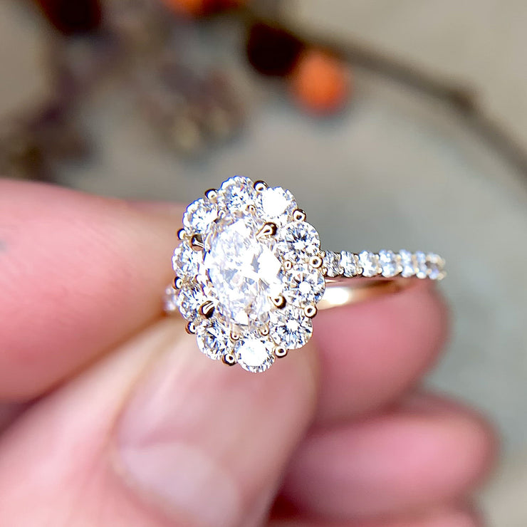 Handmade unique engagement ring, made of ethical lab-grown diamonds by Dana Walden Bridal in New York City.