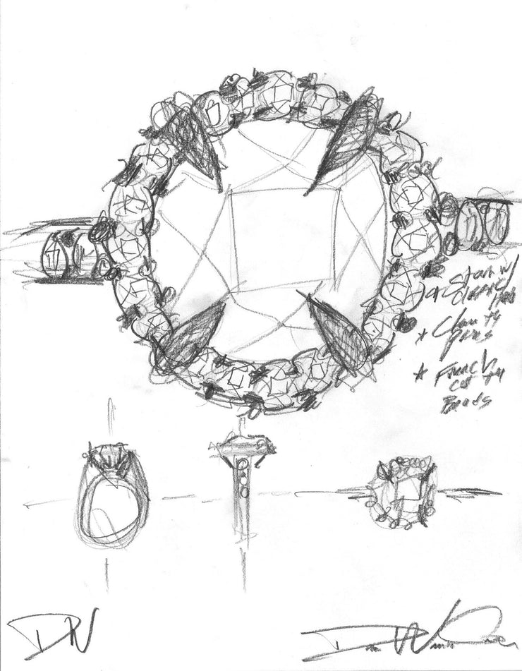 Primrose classic diamond halo sketch by Dana Walden Chin