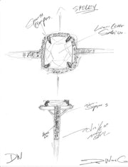 Shelby cushion cut diamond halo sketch by Dana Walden Chin