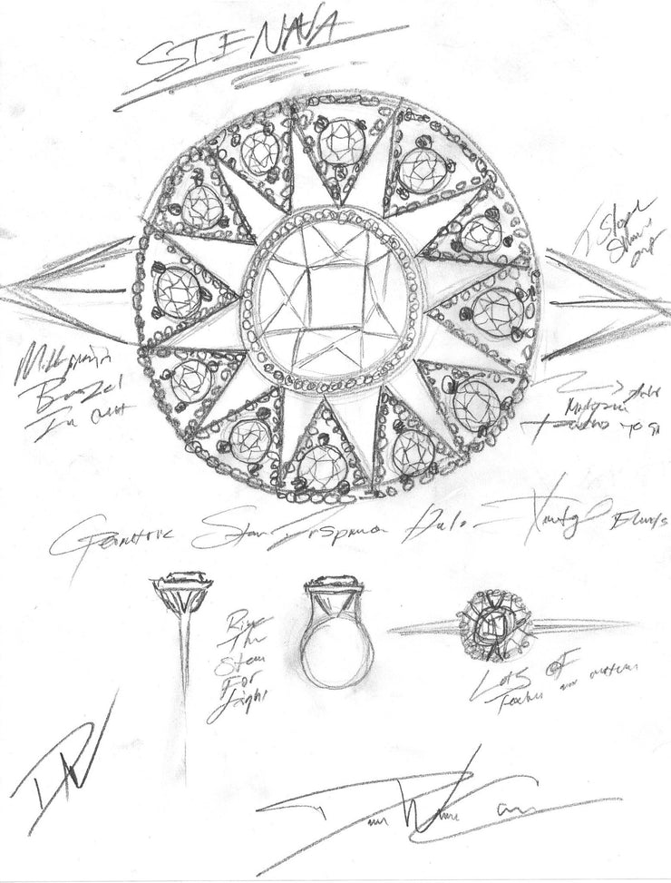 Sketch for the Sienna ring. This design inspired the aquamarine version of the same ring.