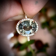 Video 3.68 carat Green Blue Sapphire Halo Engagement Ring in Yellow Gold by Dana Walden Bridal