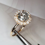 2.44ct grey diamond engagement ring with white diamond halo. Dana Walden NYC.
